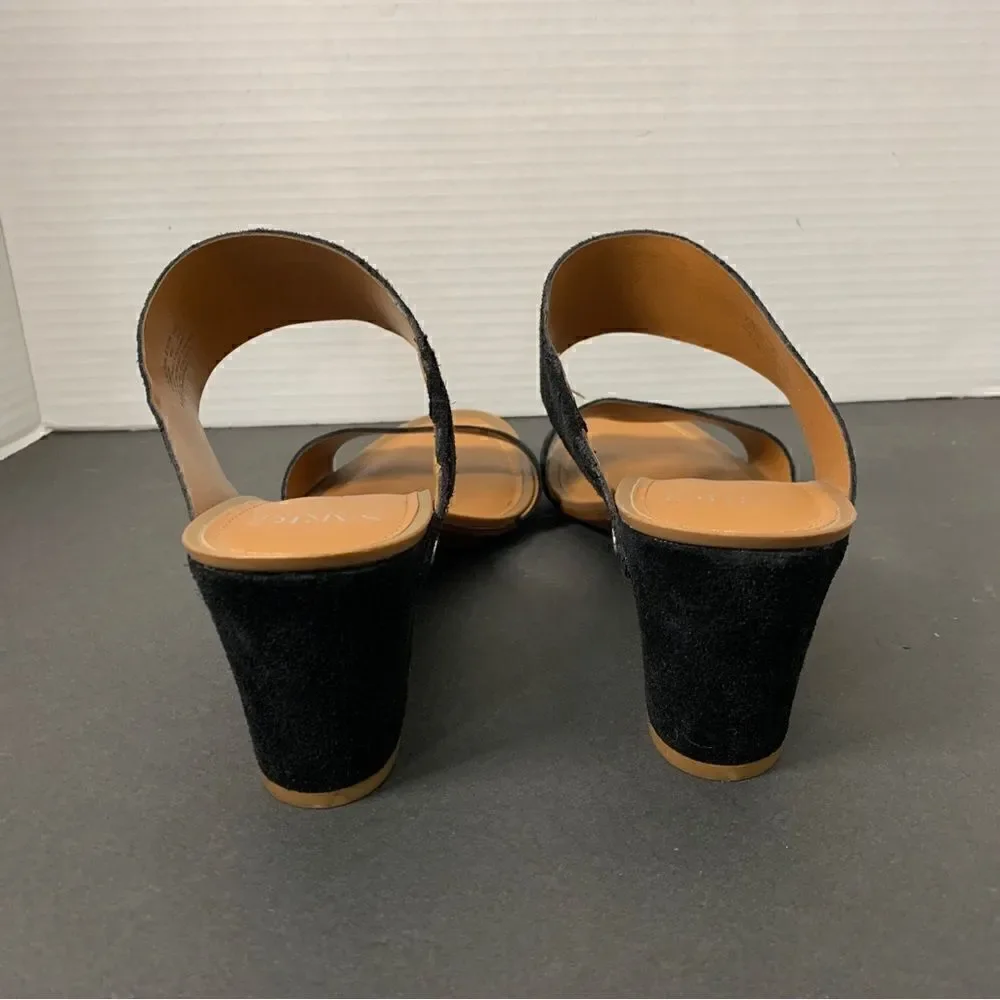 Franco Sarto Black Leather Upper Double-Band Heel Open Toe Slide Sandals 10M